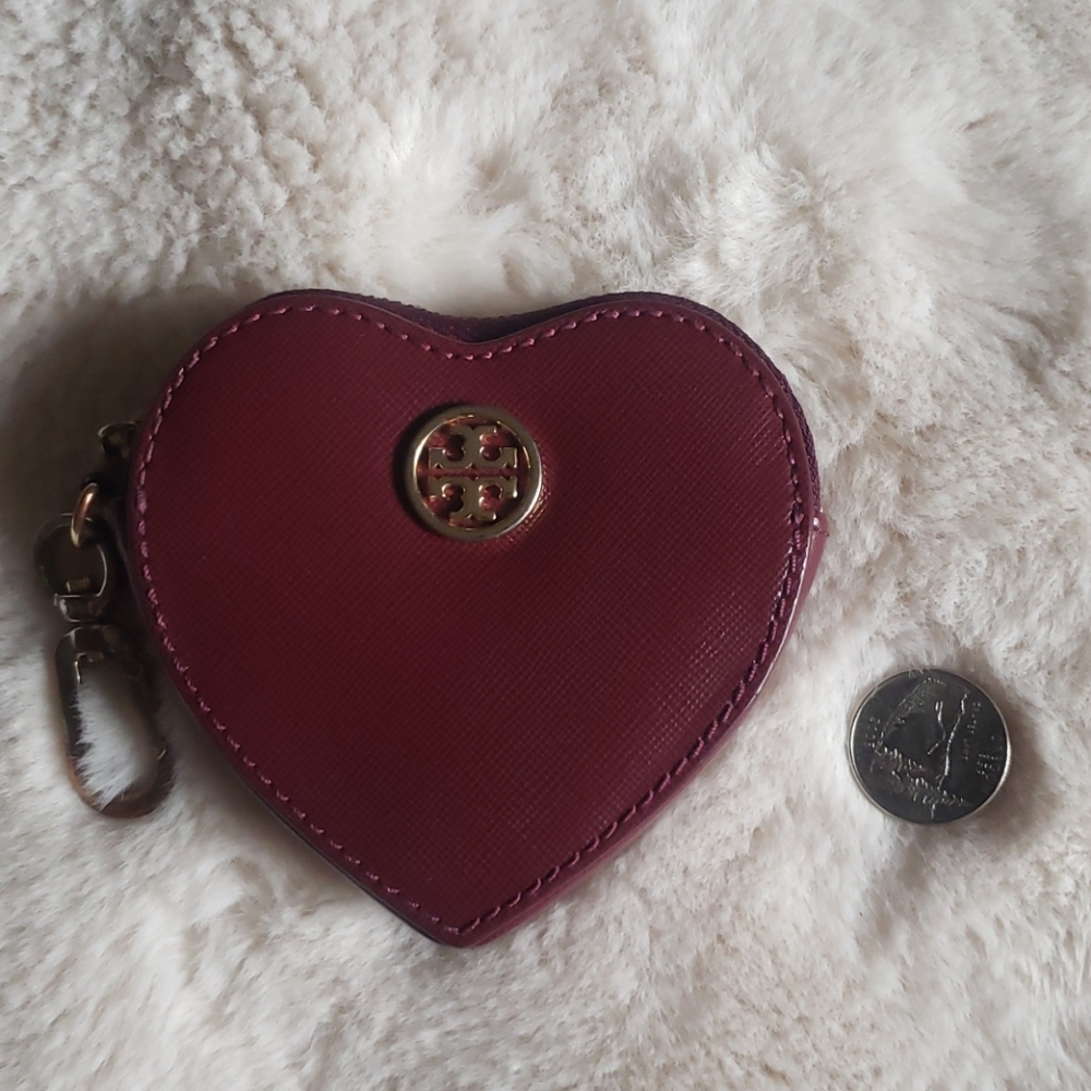 ToryBurch Maroon Heart Shape CoinPurse